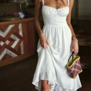 Sexy Midi Peasant Dress Ruffle Hem